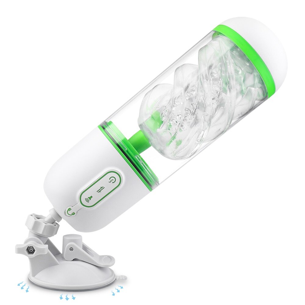 Guilty Toys Masturbator Icey cu Suport Handsfree 9 Moduri Vibratii+3 Moduri Suctiune Alb/Verde