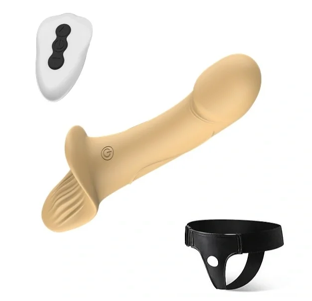 Guilty Toys Strap-On pentru Femei Double Fun Remote Control 9 Moduri Vibratii 2 Motoare Silicon USB Natural 24.5 cm