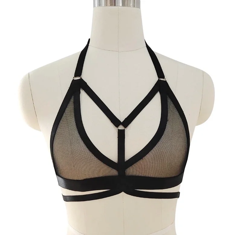 Guilty Toys Sutien Harness Nicole Elastic si Reglabil Aspect Lucios Negru XS-L