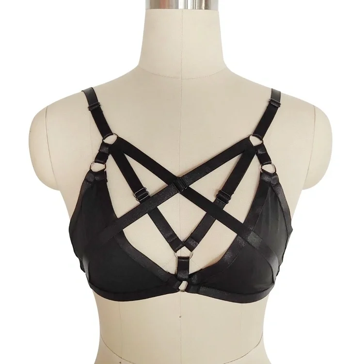 Guilty Toys Top Harness Denisse Elastic si Reglabil Aspect Lucios Negru XS-L