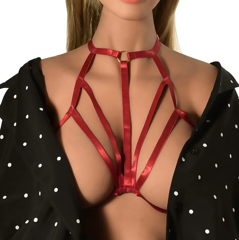 Guilty Toys Top Harness Jasmine Elastic si Reglabil Aspect Lucios Rosu XS-L