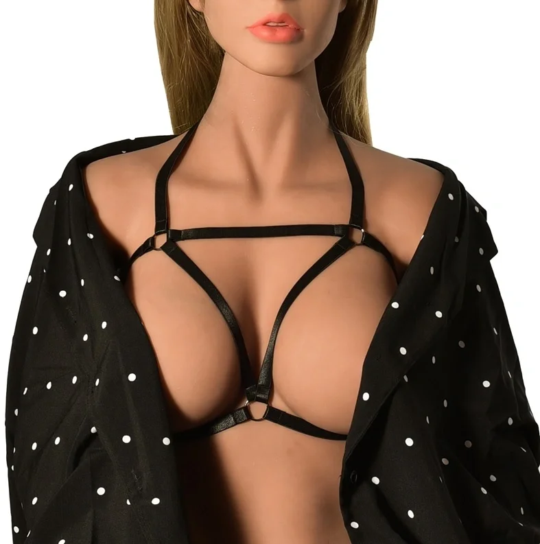 Guilty Toys Top Harness Mimi Elastic si Reglabil Aspect Lucios Negru XS-L