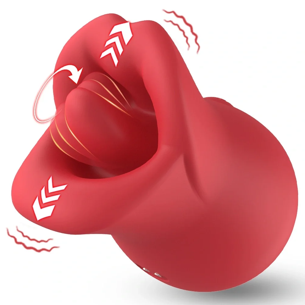 Guilty Toys Vibrator Seductive Lips 3 in 1 Vibrating Licking Biting Silicon USB Magnetic Rosu 9 cm