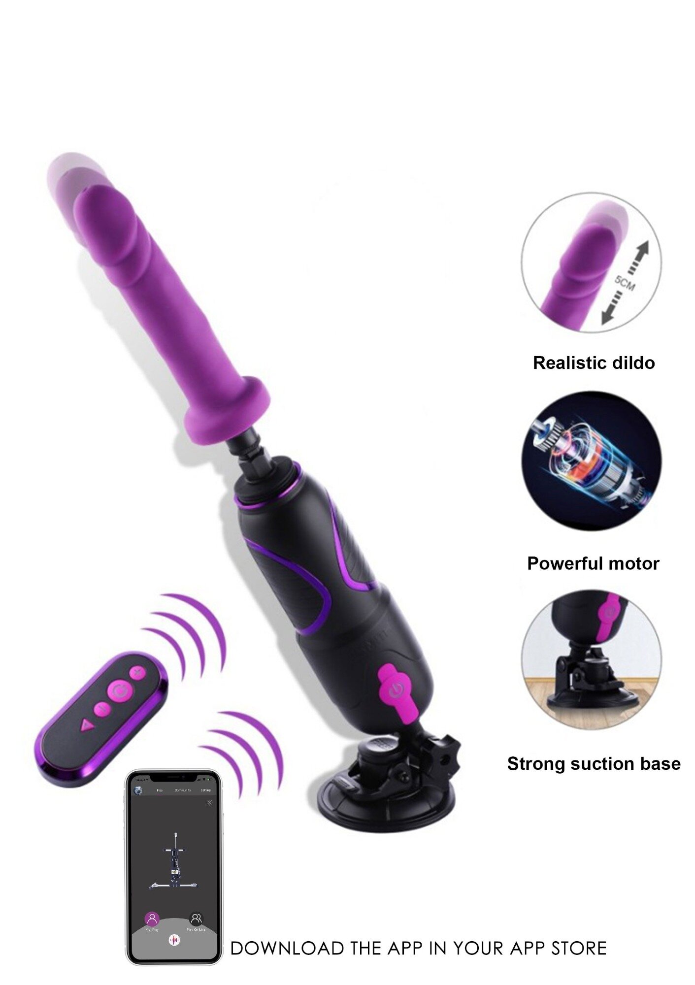 Hismith Masina de Sex Premium Travel Fuck Machine Wireless 2.0 Remote Control Bluetooth