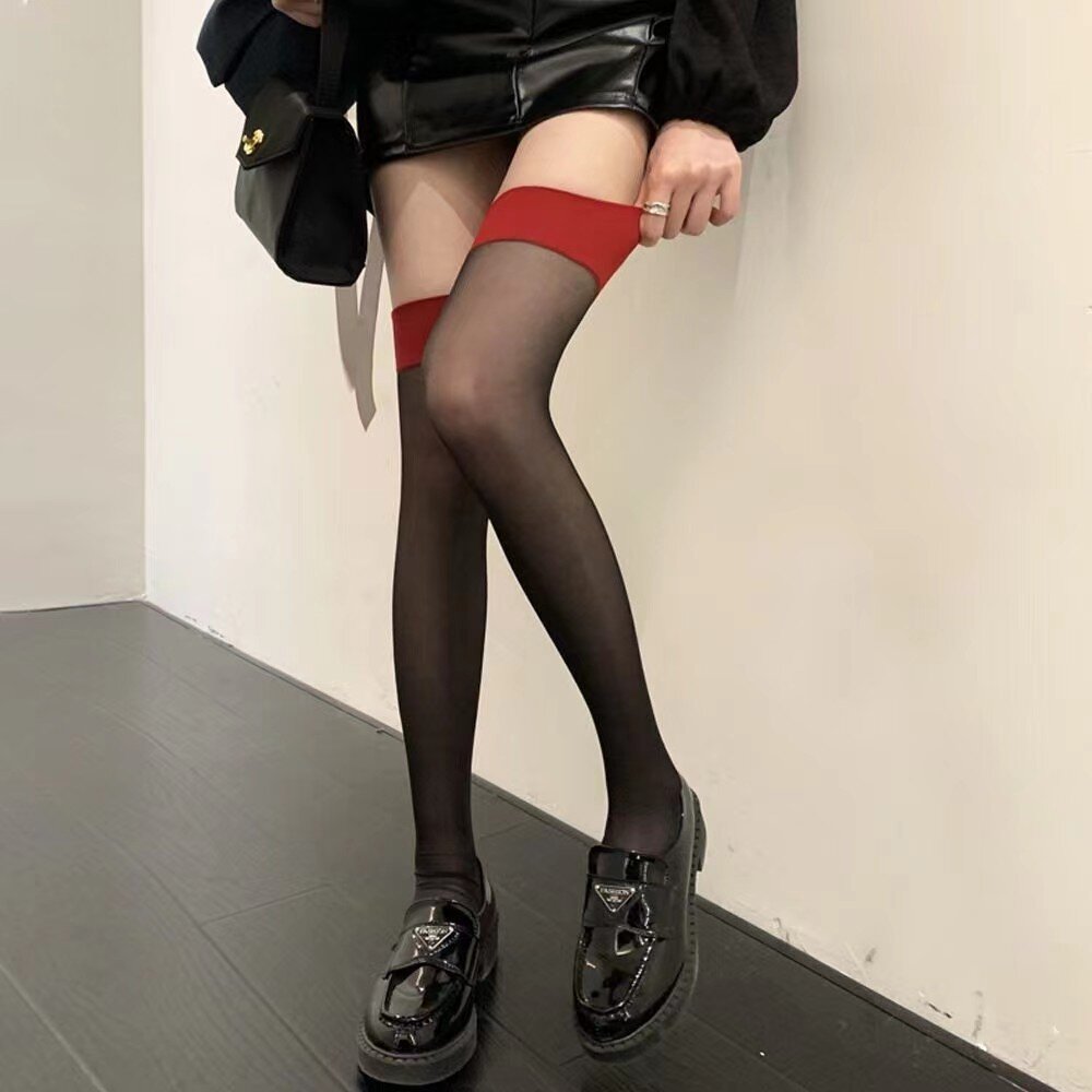 JGF Toys Ciorapi Sexy cu Banda Lata Negru/Rosu XS/S JGF Lingerie