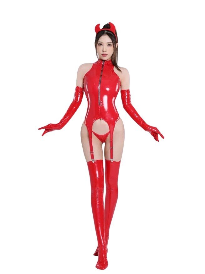 JGF Toys Set Lenjerie Sexy Sinner 3 Piese Wetlook Rosu M JGF Lingerie