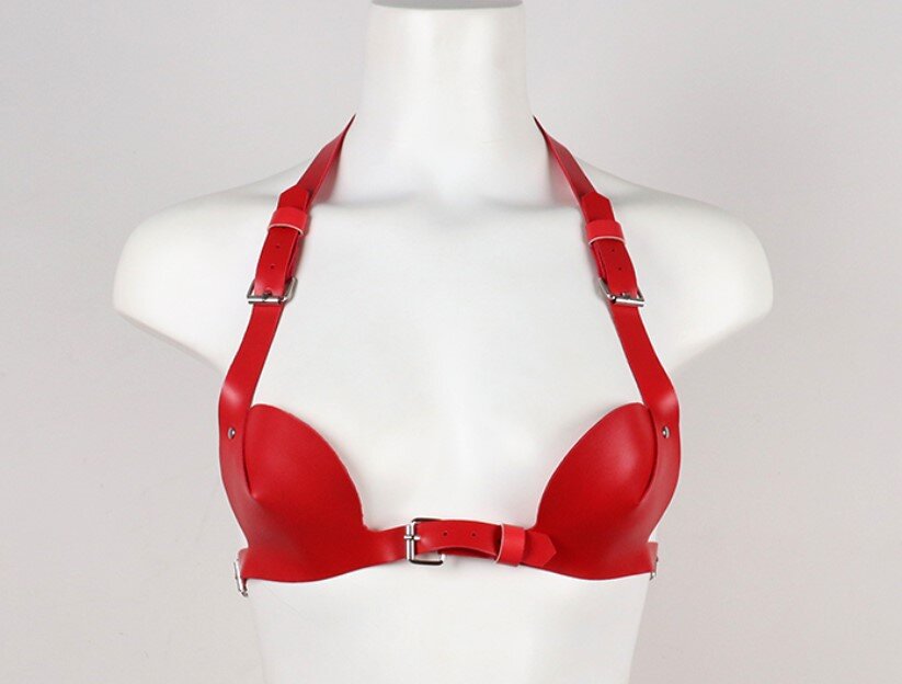 JGF Toys Sutien Sexy din Piele Ecologica Rosu S-L JGF Lingerie