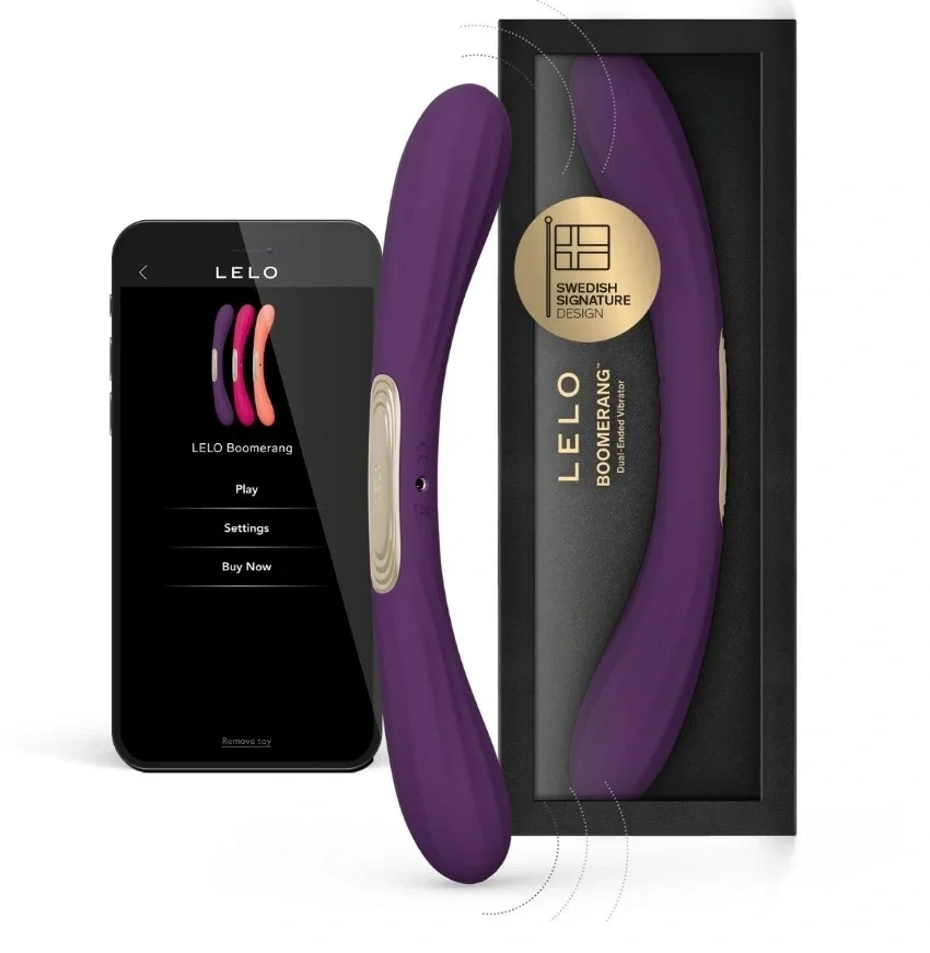 LELO Vibrator Dublu BOOMERANG Control Aplicatie Mobila Silicon USB Mov 28.1 cm