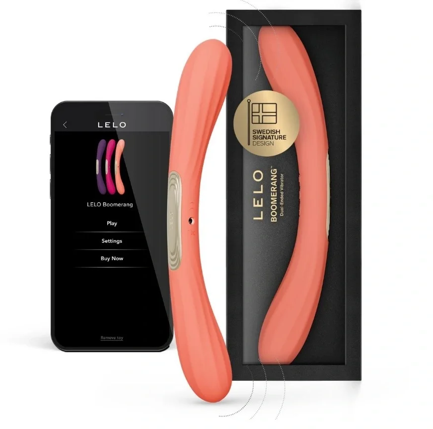 LELO Vibrator Dublu BOOMERANG Control Aplicatie Mobila Silicon USB Rosu 28.1 cm