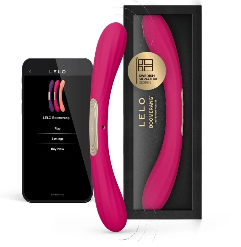 LELO Vibrator Dublu BOOMERANG Control Aplicatie Mobila Silicon USB Roz 28.1 cm