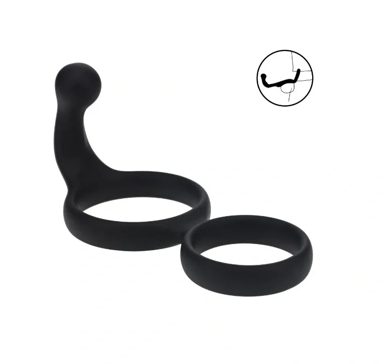 LEVELZ Inel Dublu de Penis cu Stimulator Anal Silicon Negru 13.7 cm