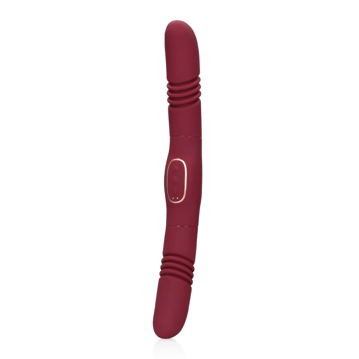 Loveline Vibrator Dublu Thrusting&Vibrating 30 Moduri Vibratii Silicon USB Rosu 33 cm