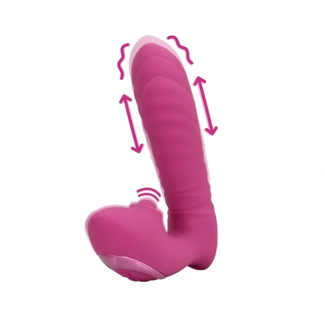 Loveline Vibrator Thrusting&Tapping 10 Moduri Stimulatoare Silicon USB Roz 15.6 cm