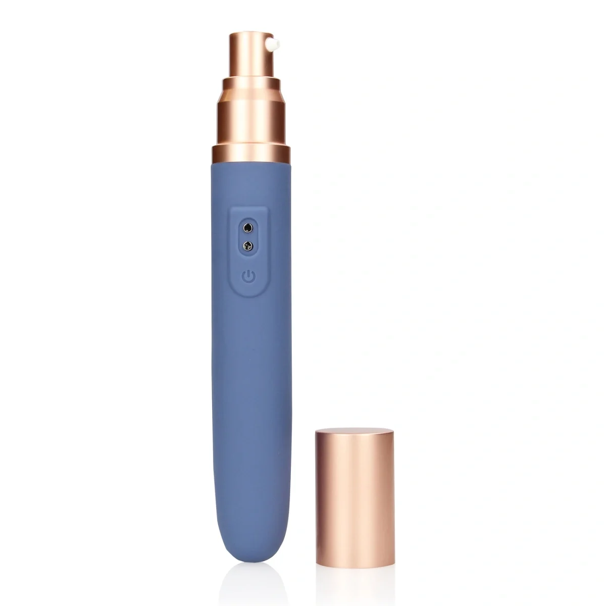 Loveline Vibrator Travel cu Compartiment pentru Lubrifiant 10 Moduri Vibratii Silicon USB Albastru 18.6 cm