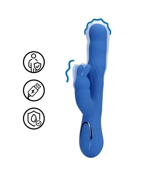 Loveline Vibrator Wiggle Rabbit 13 Moduri Stimulatoare Silicon USB Albastru 24.4 cm