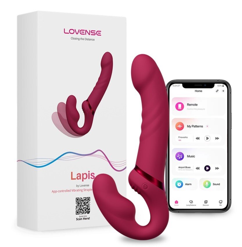 Lovense Strap-on Lapis Bluetooth Control Free App IPX7 Silicon Rosu