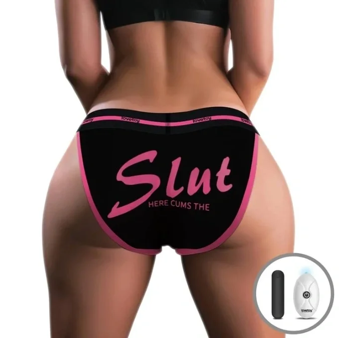 LoveToy Bikini XL-XXL Imprimati SLUT cu Glont Vibrator Remote Control 10 Moduri Vibratii USB