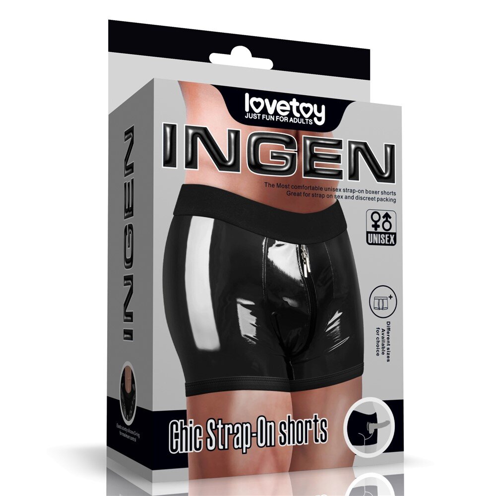 LoveToy Boxeri Chic Strap-On Ingen Unisex Wetlook Negru XS/S
