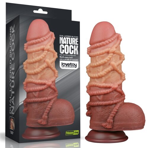 LoveToy Dildo Nature Cock with Rope Silicon Dubla Densitate Maro 24.5 cm
