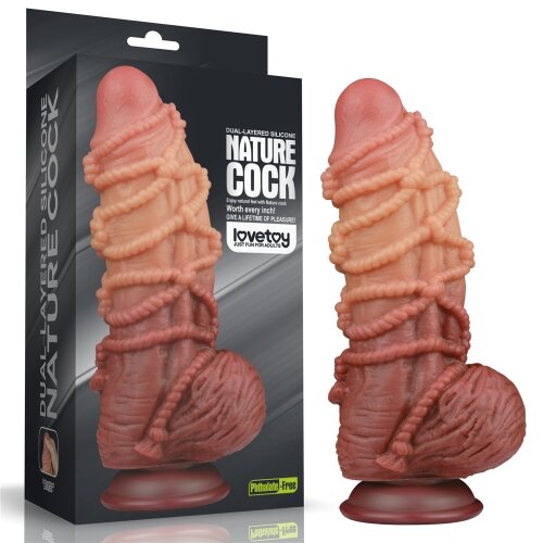 LoveToy Dildo Nature Cock with Rope Silicon Dubla Densitate Maro 24 cm