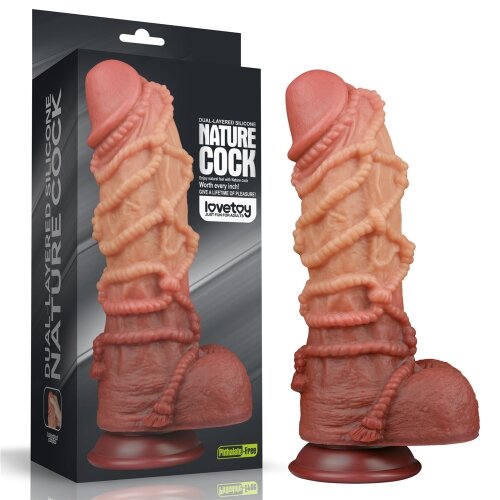 LoveToy Dildo Nature Cock with Rope Silicon Dubla Densitate Maro 27 cm