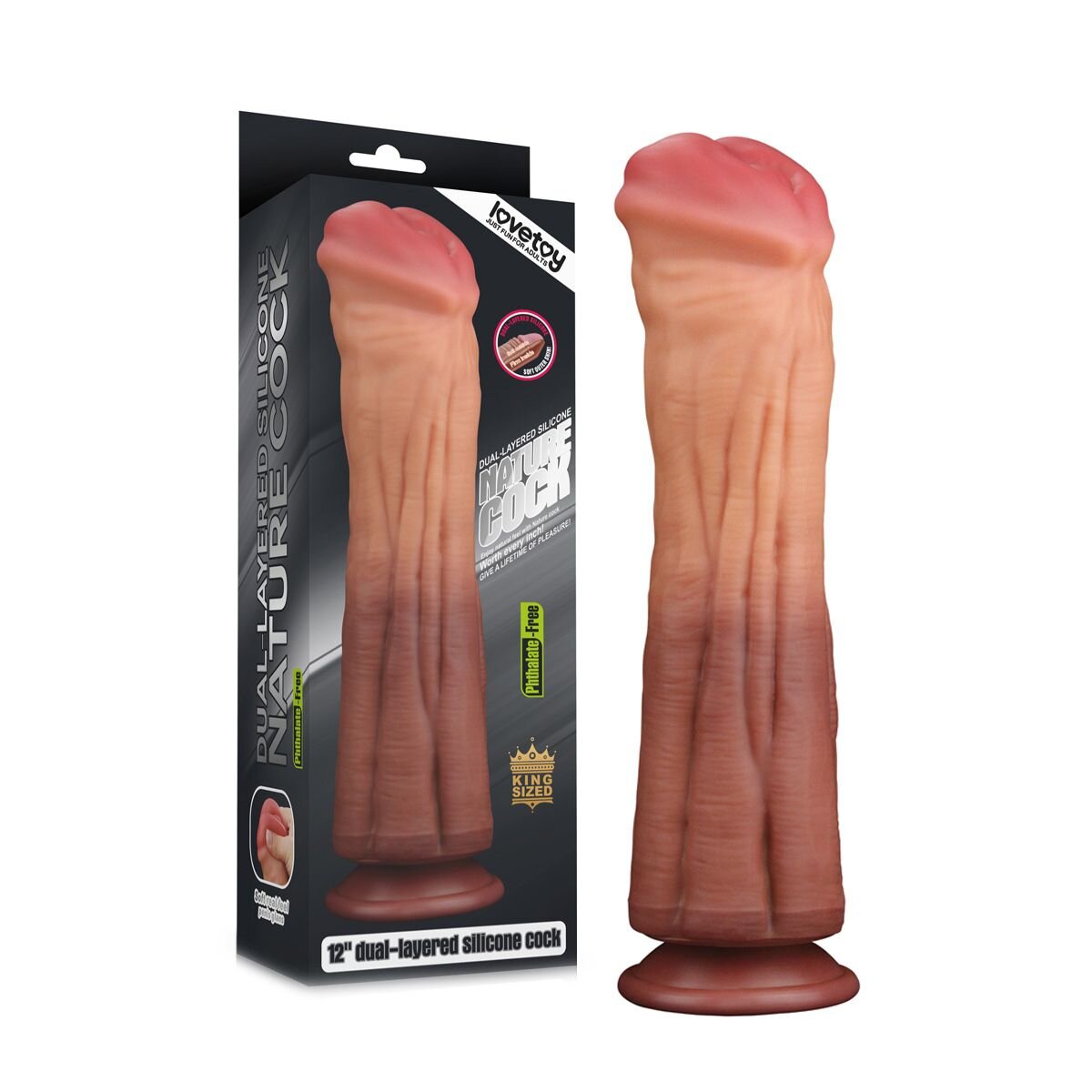 LoveToy Dildo Platinum Silicon Strat Dublu King Size Natural 30 cm