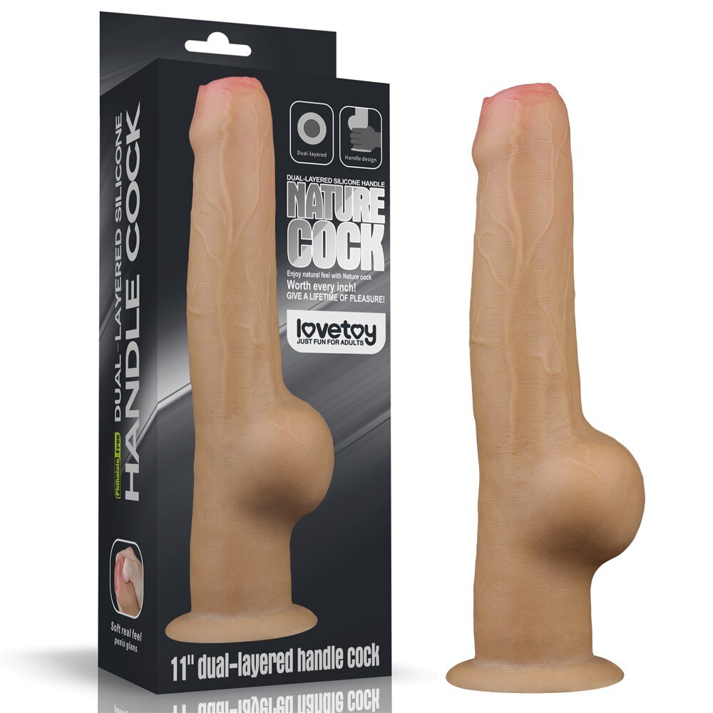 LoveToy Dildo Realist Dual Layered Handle Cock Silicon Platinum Natural 27.8 cm