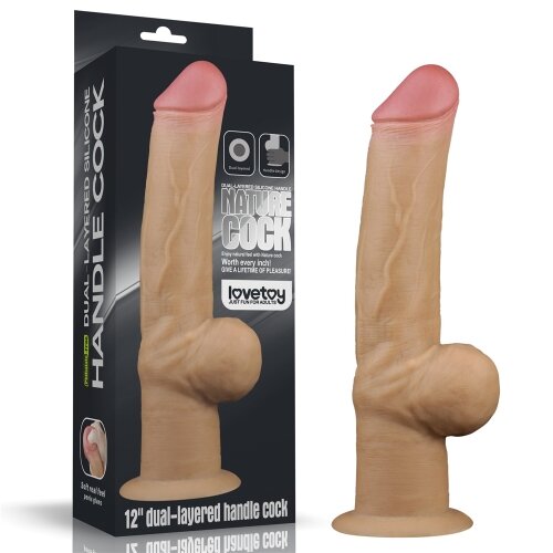 LoveToy Dildo Realist Dual Layered Handle Cock Silicon Platinum Natural 30 cm