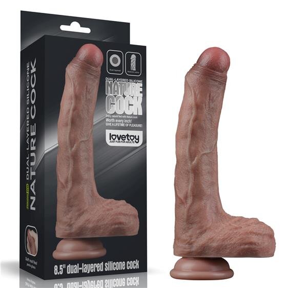 LoveToy Dildo Realist Silicon Dubla Densitate Maro 22 cm
