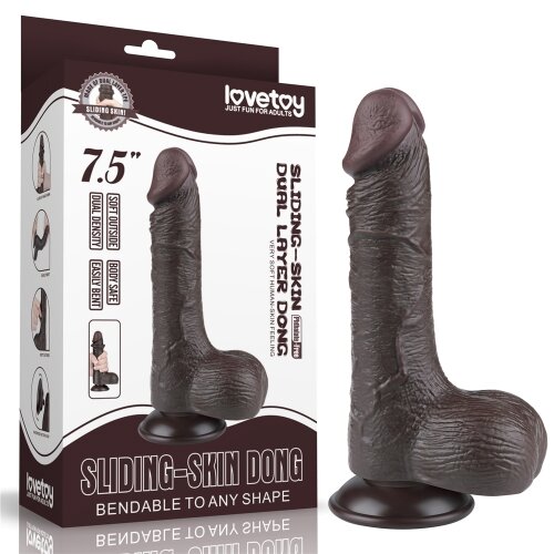 LoveToy Dildo Realist Sliding-Skin cu Ventuza Detasabila TPE Maro Inchis 19.5 cm