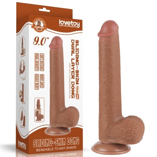 LoveToy Dildo Realist Sliding Skin Dual Layer TPE Maro Deschis 23 cm