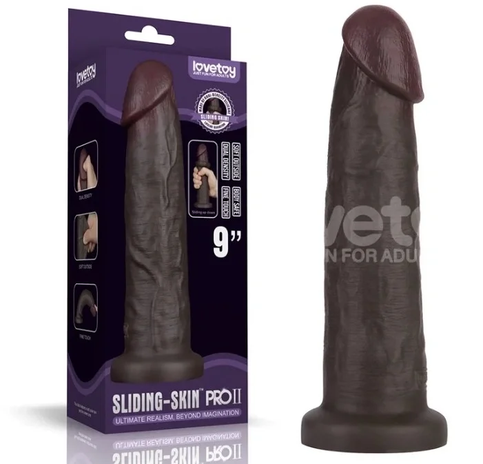 LoveToy Dildo Realist Sliding-Skin PRO II Silicon Dubla Densitate Negru 22.7 cm