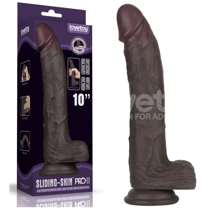 LoveToy Dildo Realist Sliding-Skin PRO II Silicon Dubla Densitate Negru 25 cm