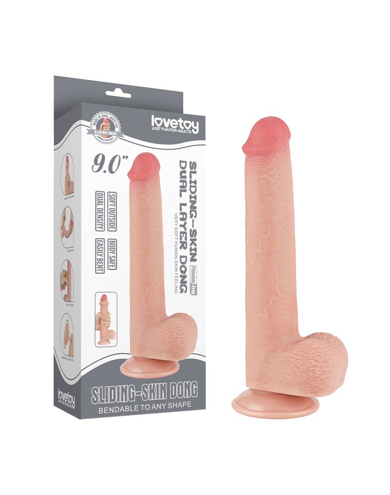 LoveToy Dildo Realist Sliding-Skin Ventuza Detasabila Natural 22.8 cm