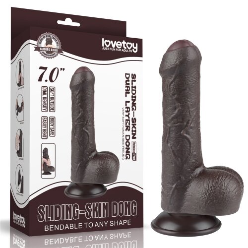 LoveToy Dildo Realist Sliding-Skin Ventuza Detasabila TPE Maro Inchis 18.3 cm
