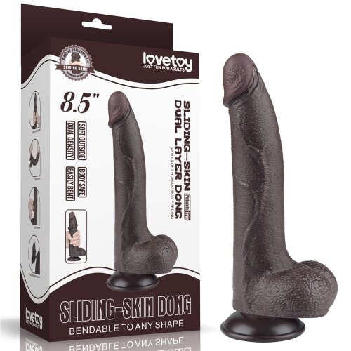 LoveToy Dildo Realist Sliding-Skin Ventuza Detasabila TPE Maro Inchis 22 cm