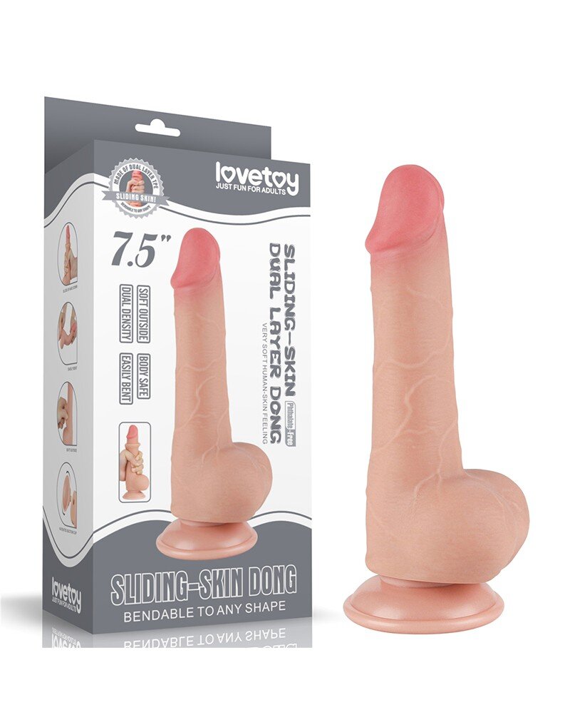 LoveToy Dildo Realist Sliding-Skin Ventuza Detasabila TPE Natural 19.5 cm