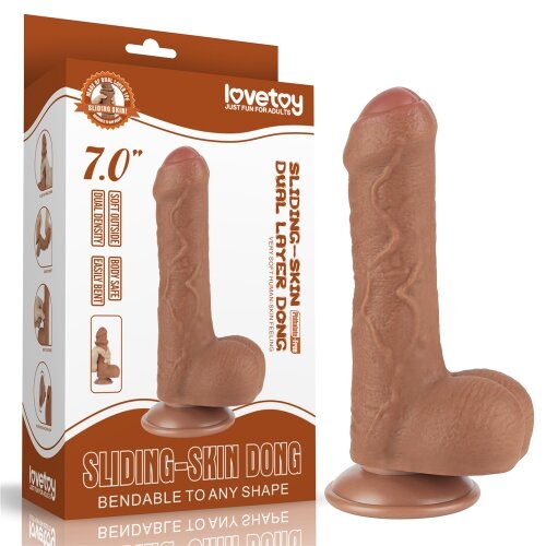 LoveToy Dildo Realist Uncut Sliding Skin Dual Layer TPE Maro Deschis 18.3 cm