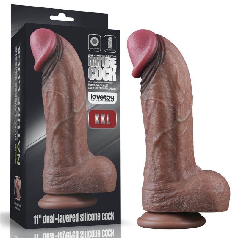 LoveToy Dildo Realist XXL Nature Cock Silicon Dubla Densitate Maro 28 cm