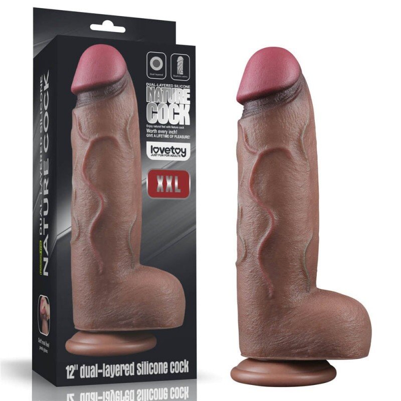 LoveToy Dildo Realist XXL Nature Cock Silicon Dubla Densitate Maro 31 cm