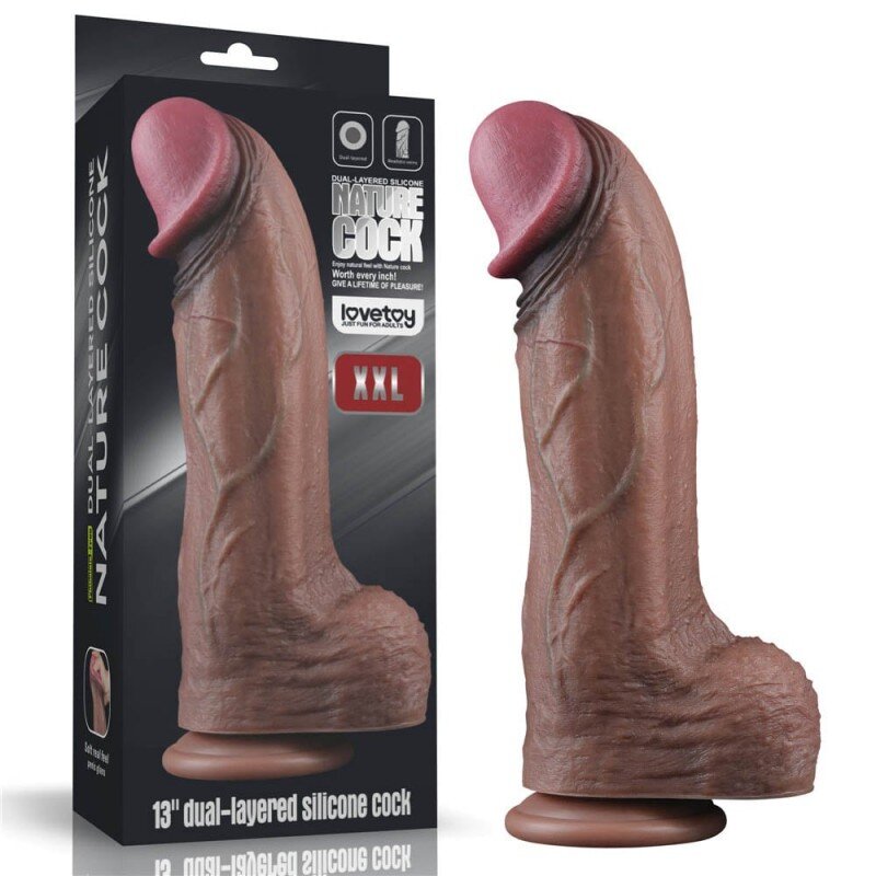 LoveToy Dildo Realist XXL Nature Cock Silicon Dubla DensitateMaro 33 cm