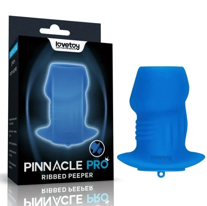 LoveToy Dop Anal Pinnacle Pro Ribbed Peeper cu Dop Silicon Albastru 10.7 cm