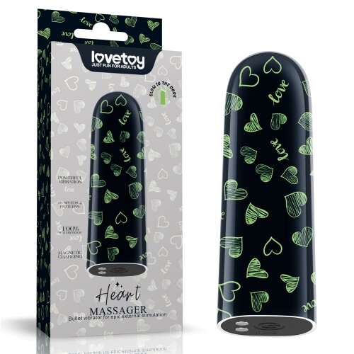 LoveToy Glont Vibrator Glow in the Dark Heart Massager 10 Moduri Vibratii Puternice ABS USB 8.5 cm