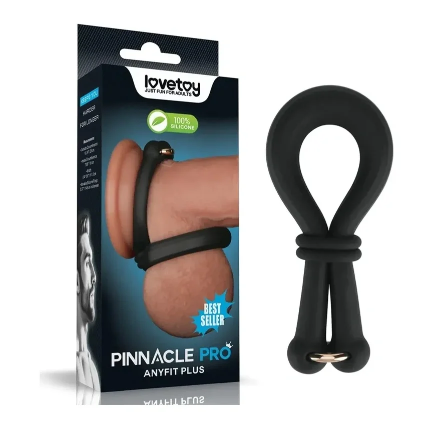 LoveToy Inel Dublu de Penis Pinnacle Pro Anyfit Plus Silicon Negru