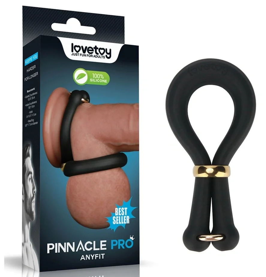 LoveToy Inel Dublu de Penis Pinnacle Pro Anyfit Stretcher Silicon Negru