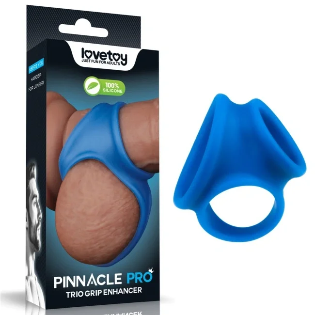LoveToy Inel Dublu de Penis Pinnacle Trio Grip Enhancer Silicon Albastru