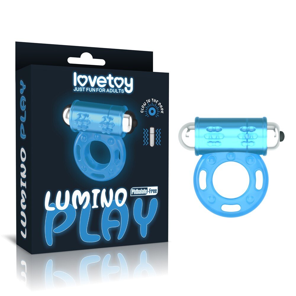 LoveToy Inel Penis cu Vibratii Lumino Play TPE Albastru
