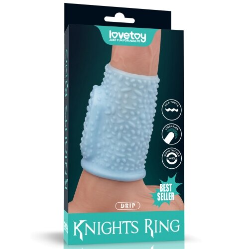 LoveToy Manson Penis Knights Ring Drip cu Vibratii Albastru