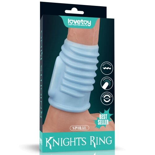 LoveToy Manson Penis Knights Ring Spiral cu Vibratii Albastru