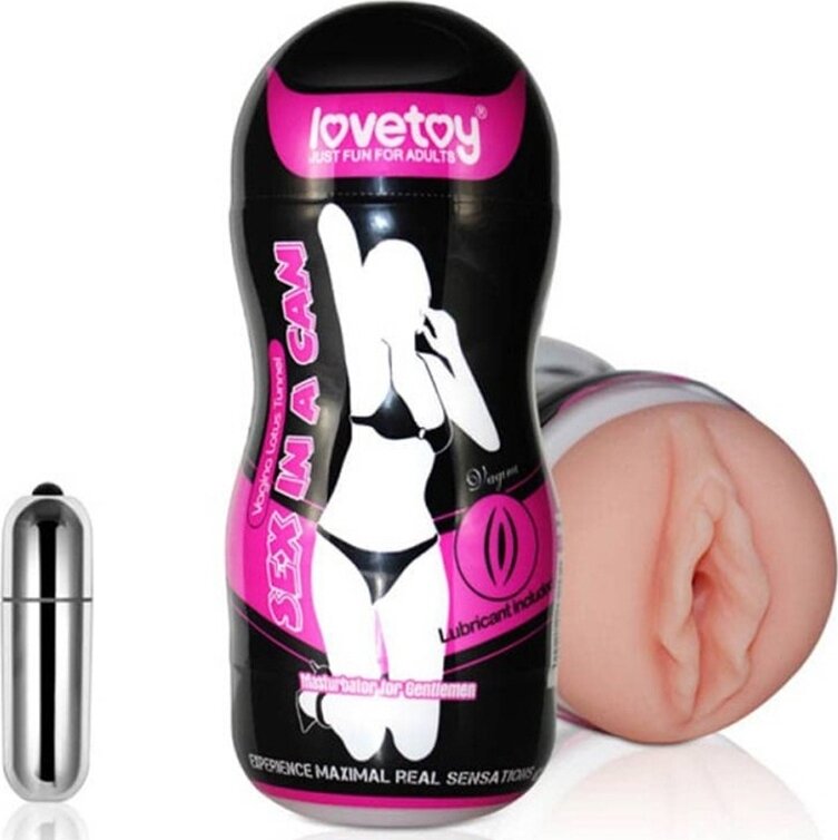 LoveToy Masturbator Sex In A Can Lotus cu vibratii